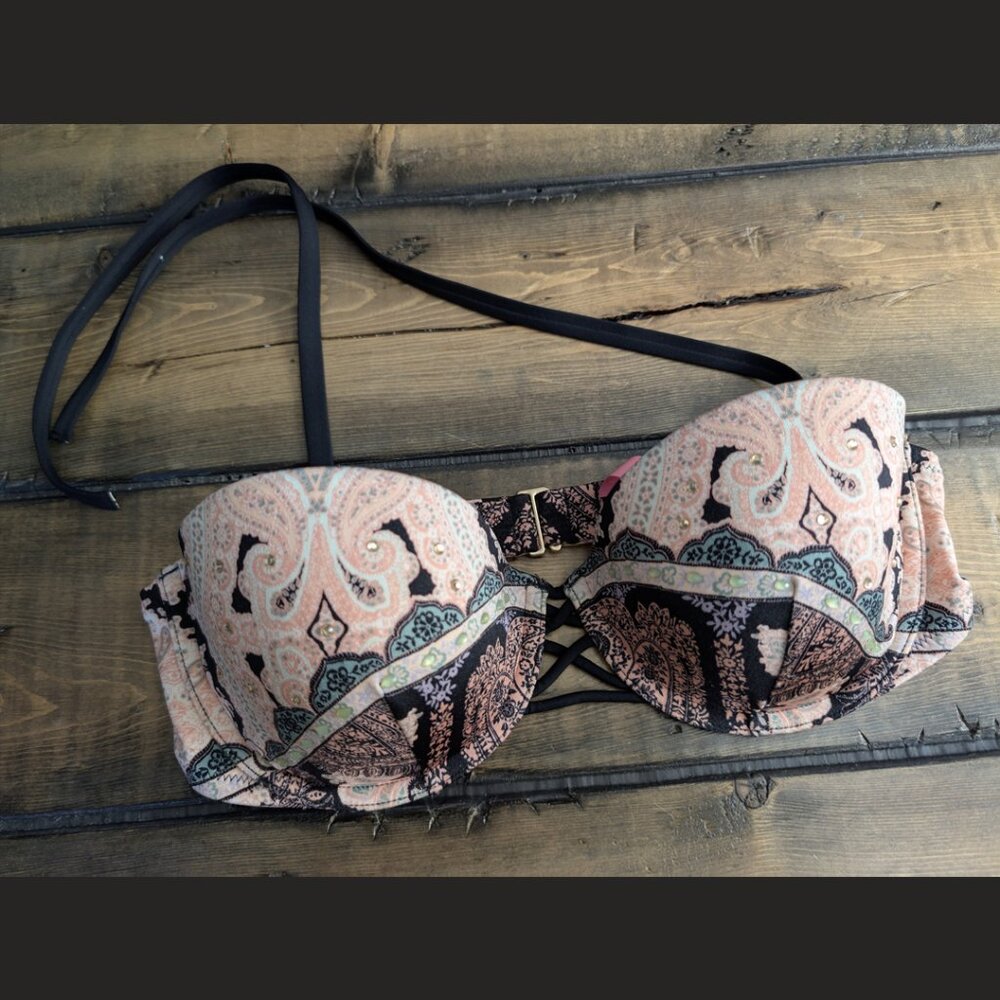 Victoria's Secret pink and black paisley bikini top - 36C